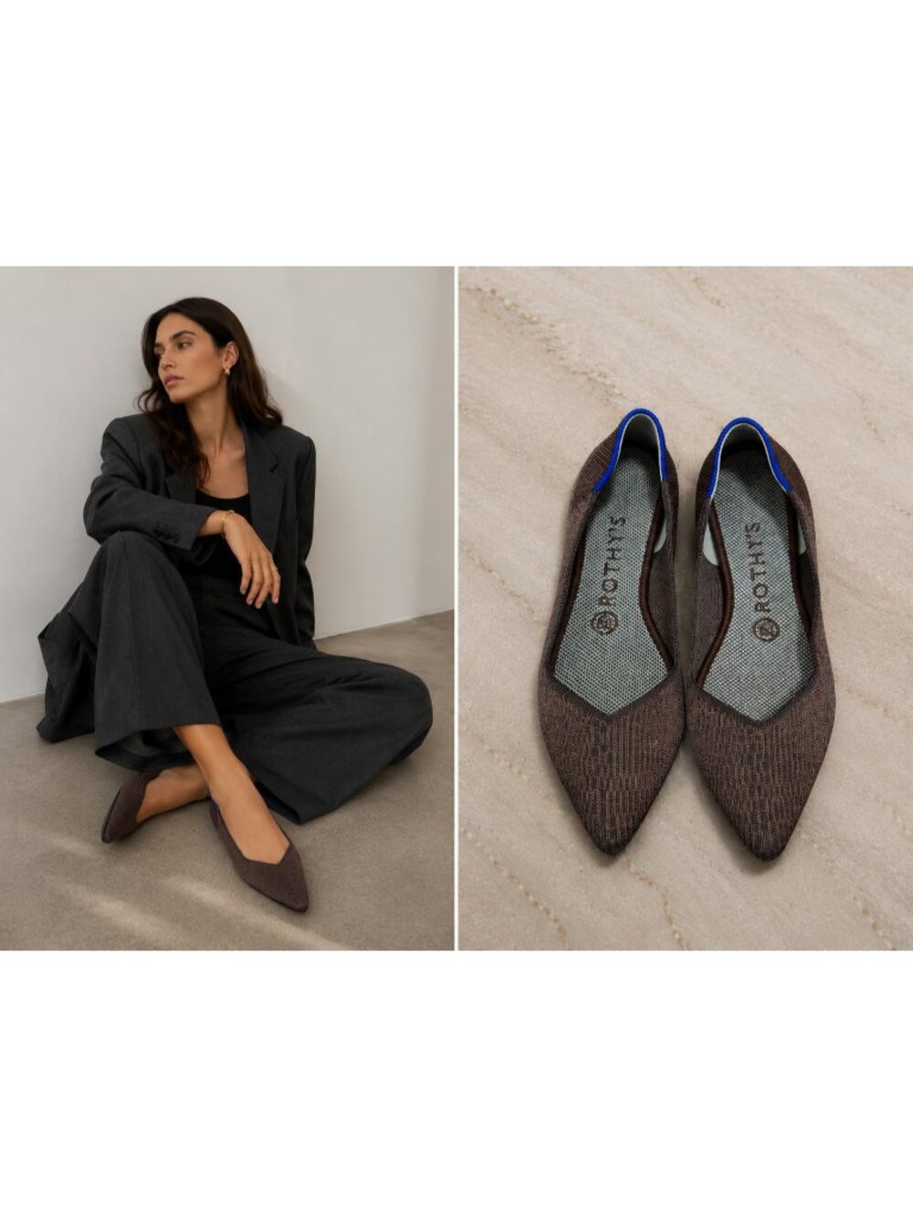 Rothy's The Point Flats Brown Knit Pointed Toe Comfort Shoes Women's US 8
